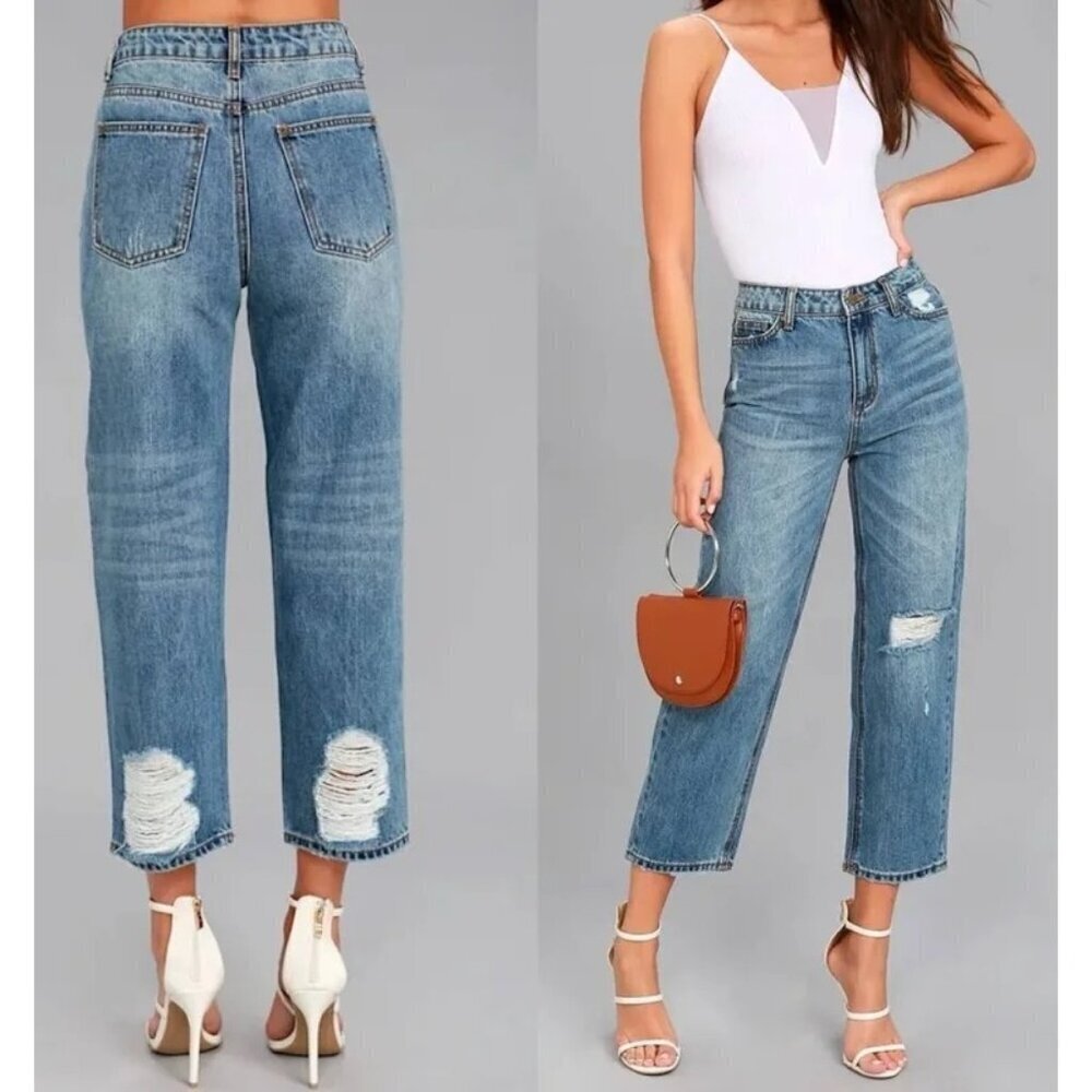 EVIDNT Malibu Medium Wash Distressed Girlfriend Relaxed Jeans Sz 27 Blue